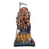 Figura Santa Muerte Azteca Con Penacho En Trono 32 Cm Curada