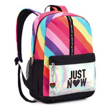 Mochila Costas Escolar Juvenil Colorido Just Now Rainbown