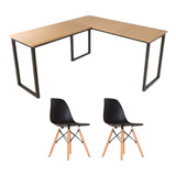 Mesa Em L Para Escritorio + Kit 2 Cadeiras Eames 