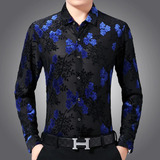 Camisa Casual Con Flores Huecas De Manga Larga Para Hombre,