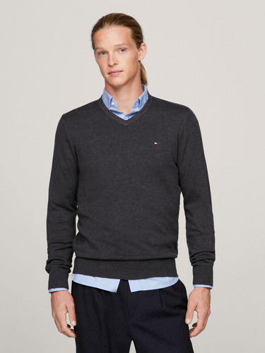 Sweater Básico Signature V-neck Gris Tommy Hilfiger