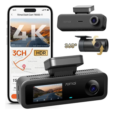 3 Camara para Auto 4K+1080P+1080P 70mai T800E, Camaras Seguridad para Carro con Supercondensador, Dash Cam Triple con GPS+HDR+WiFi APP, Camara Vehicular 24H, Visión Nocturna (Incluye Cámara Trasera) | Meses sin interés