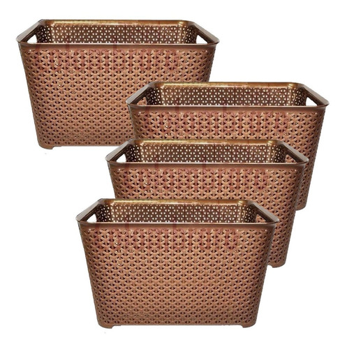 Canastos Organizador Plastico Cesto Rattan Grande Bajo X4 Colombraro