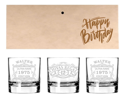3 X Glass Whisky Grabado Personalizado Grabado Láser 