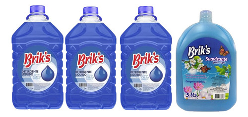 Pack 3 Detergentes Brik's Azul + 1 Suavizante Brik's 5 L