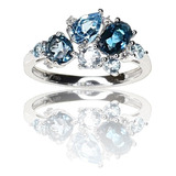 Anillo Light Blue Topaz Y 4 Diamantes - Oro Blanco 18 Kts.