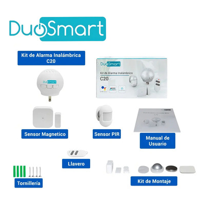 Kit Alarma Wifi 1panel 1 pir 1 magneto 1 llavero Duosmart C20 | Envío gratis