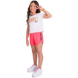 Short Infantil Menina Em Moletom Rosa Neon Tam 2 A 12 - Kyly