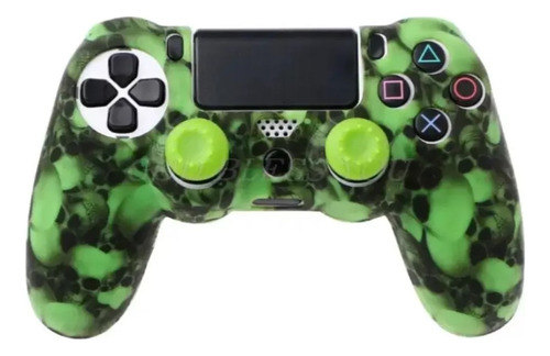 Forro Silicona Protector Control Ps4 + 2 Grips Verde