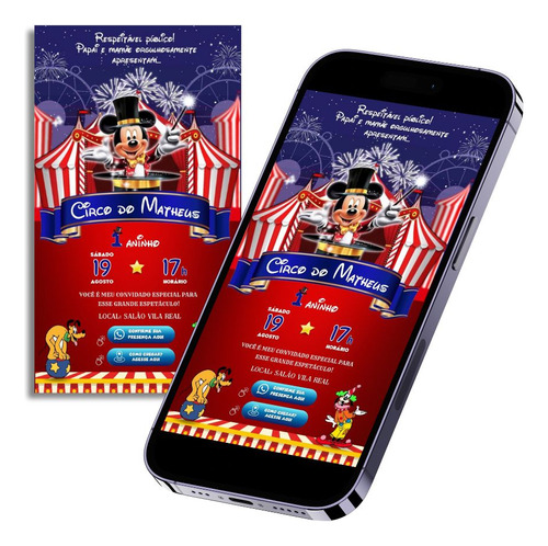 Convite Virtual Circo Mickey C/ Links Clicáveis