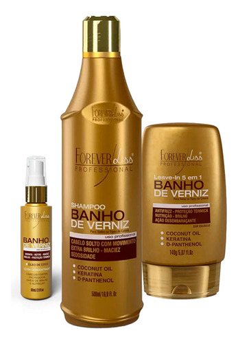 Kit Banho De Verniz Shampoo, Leave-in E Serum Forever Liss