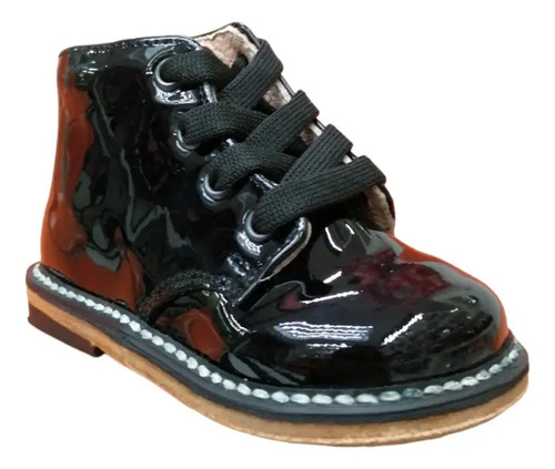 Zapato Bota Niño Semi Ortopédico Negro Charol 14.5-18