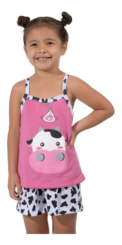 Pijama Baby Doll Estampado Vaquinha Infantil Verão