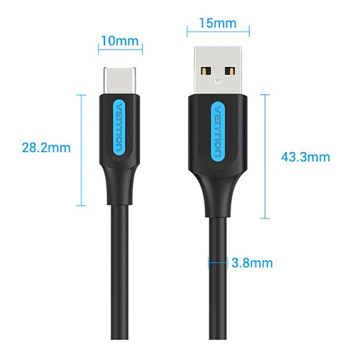 Cabo Usb-c Usb C Para Usb 2.0 3a Pvc Com 1m Vention Cokbf Cor Preto