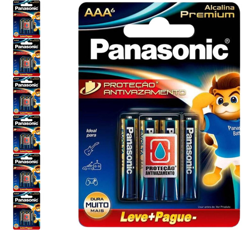 42 Pilhas Alcalinas Premium Aaa 3a Palito Panasonic 7 Cart