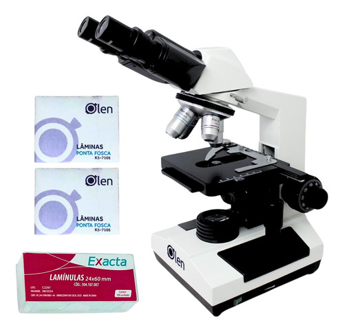 Kit Microscópio Binocular 1600x C/ Lâminas E 100 Lamínulas