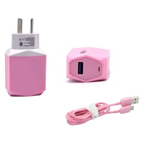 Cargador Carga Rápida + Cable Tipo C Rosa Para Moto G31 G41