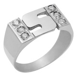 Anillo Sello Personalizado 1 Inicial Plata 925 Piedras Cúbic