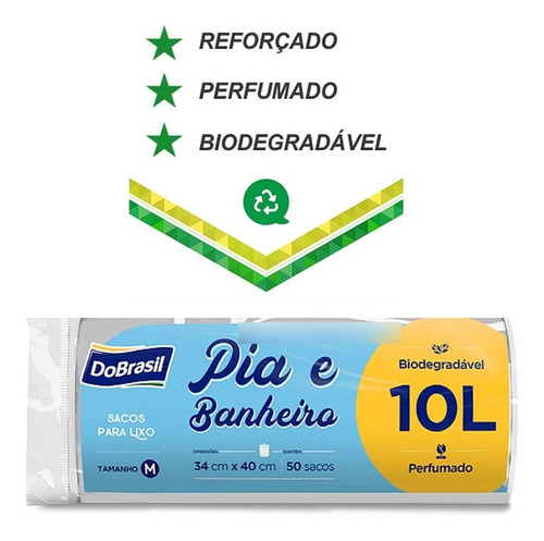 Saco Para Lixo Banheiro E Pia Perfumado 10 Lts 50 Unidades 