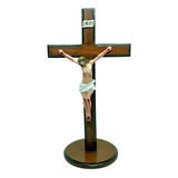 Jesus Na Cruz Inri De Resina E Madeira Casa Altar Base Mesa