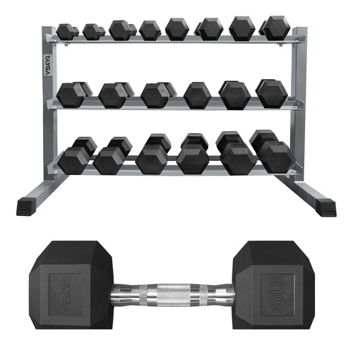 Set Rack Con 10 Pares De Mancuernas Hexagonales Pvc 5-50 Lb 