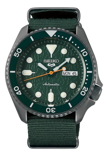 Reloj Automatico Seiko 5 Nato Srpd77 K1 Color De La Malla Verde Color Del Bisel Verde Color Del Fondo Verde
