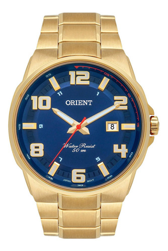 Relógio Orient Masculino Dourado Azul Mgss1186 D2kx