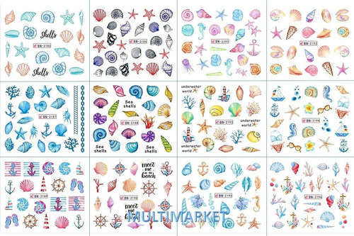 Stickers Para Uñas - Mar Anclas - Nail Art