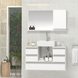 Conjunto Gabinete Banheiro Tampo Vidro Polo 80cm Cor Do Móvel Branco Inteiro