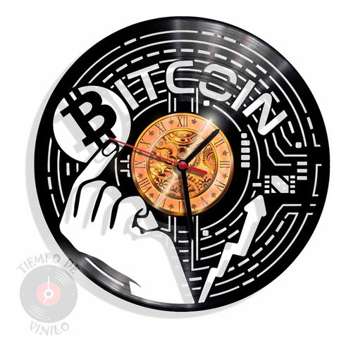 Reloj De Pared Elaborado En Disco Lp  Ref. Bitcoin