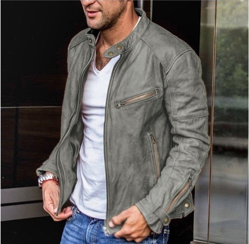 Chaqueta Biker Casual Estilo Punk De Cuero Para Hombre