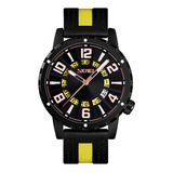 Reloj Hombre Skmei 9202 Cuero Ecologico Minimalista Elegante Color De La Malla Negro/amarillo