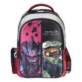 Mochila Halo Escolar Para Niño Acabado 3d Atriox Color Rojo Diseño De La Tela Liso