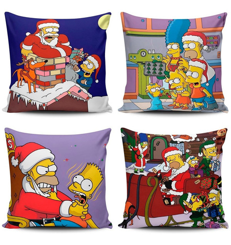 Kit 4 Capas De Almofada Simpsons Natal 45x45 Reforçada