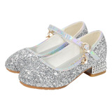 Zapatos Princesa Lentejuelas De Plata Para Niñas S:25-38