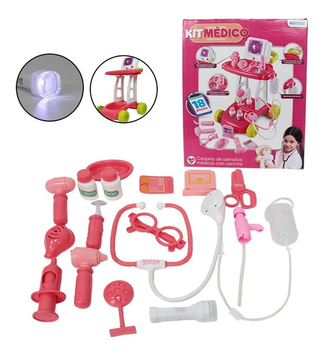 Kit Médico Infantil Carrinho Móvel 16pçs Bq-219 Etitoys