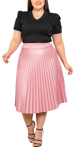 Saia Tendencia Plissada Moda Plus Size Midi G4, G5, G6