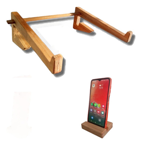 Soporte Notebook Kit Con Base Para Celular Madera