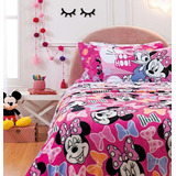 Manta Infantil Solteiro Flannel Minnie Laços Disney