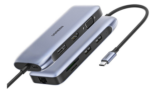 Hub Adaptador Ugreen 9 Em 1 P/usb-c 1080p + Porta Dp Cinza