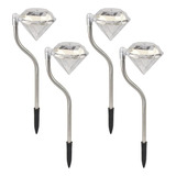 4pcs Solar Diamond Lawn Lights Stainless Steel Stake 1 Led