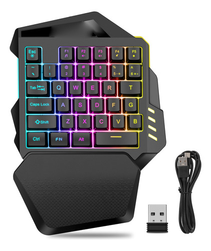 Teclado Para Jogos Com Uma Mão 2.4g Wireless Rgb Lighting Ab