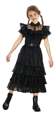 Vestido De Niñas Miércoles Addams Halloween Cosplay Disfraz