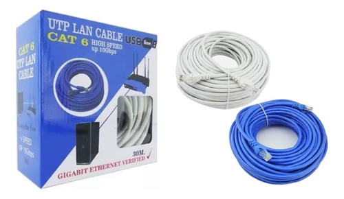 Cable Red Utp Cat 6 Lan 30 Metros Conector Funda Sellado