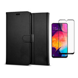 Capa Carteira Para Celular Galaxy A20s + Película Vidro 3d