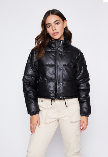 Parka Mujer Negro Ecocuero Corta Family Shop