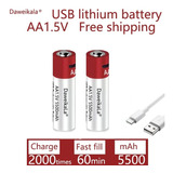 Pilas Aa Recargable Usb 5500mah  1,5 V. 2 Unidades Y Cable