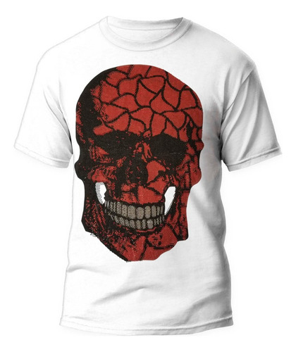 Playera Blanca Hombre Philipp Plein Calavera Plateada / Rojo