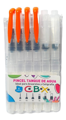 Set De 6 Pinceles Mixtos Con Deposito De Agua Acuarela Cbx 