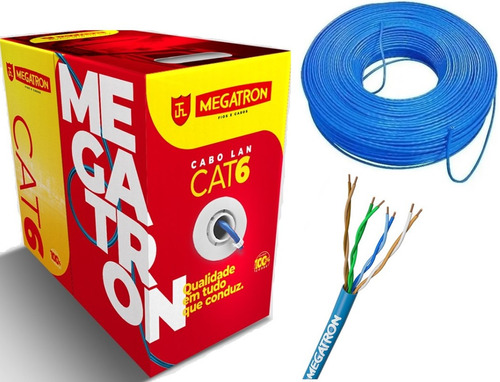 Cabo De Rede Cat6 Megatron Lan 100% Cobre Rolo 100 Metros